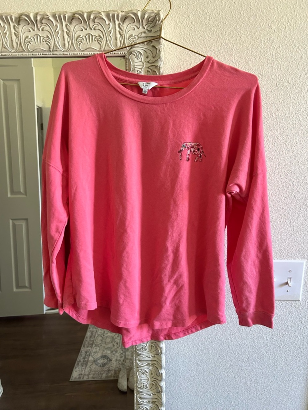 Sequin Elephant Long Sleeve Tee - Coral Pink crown & ivy